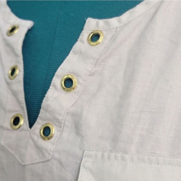 Ellen Tracy Linen Top High-lo V Neck Solid Cream W Front Pockets Lagenlook XXL - Picture 2 of 9